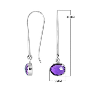 Wholesale sterling silver oval hook earrings with Amethyst Quartz stone
