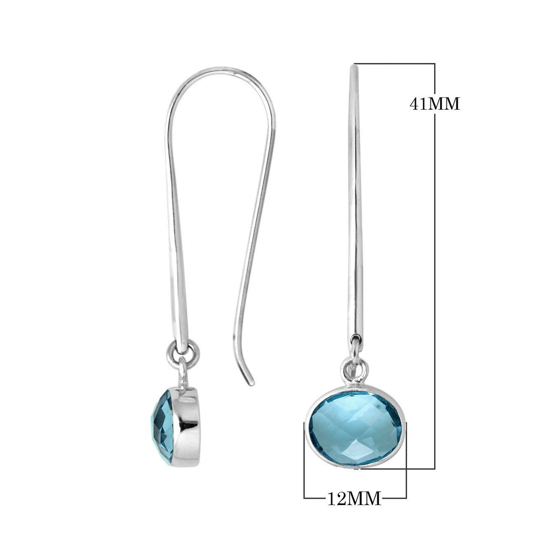 AE-6160-BT Sterling Silver Oval Shape Earring With Blue Topaz Q. Jewelry Bali Designs Inc 