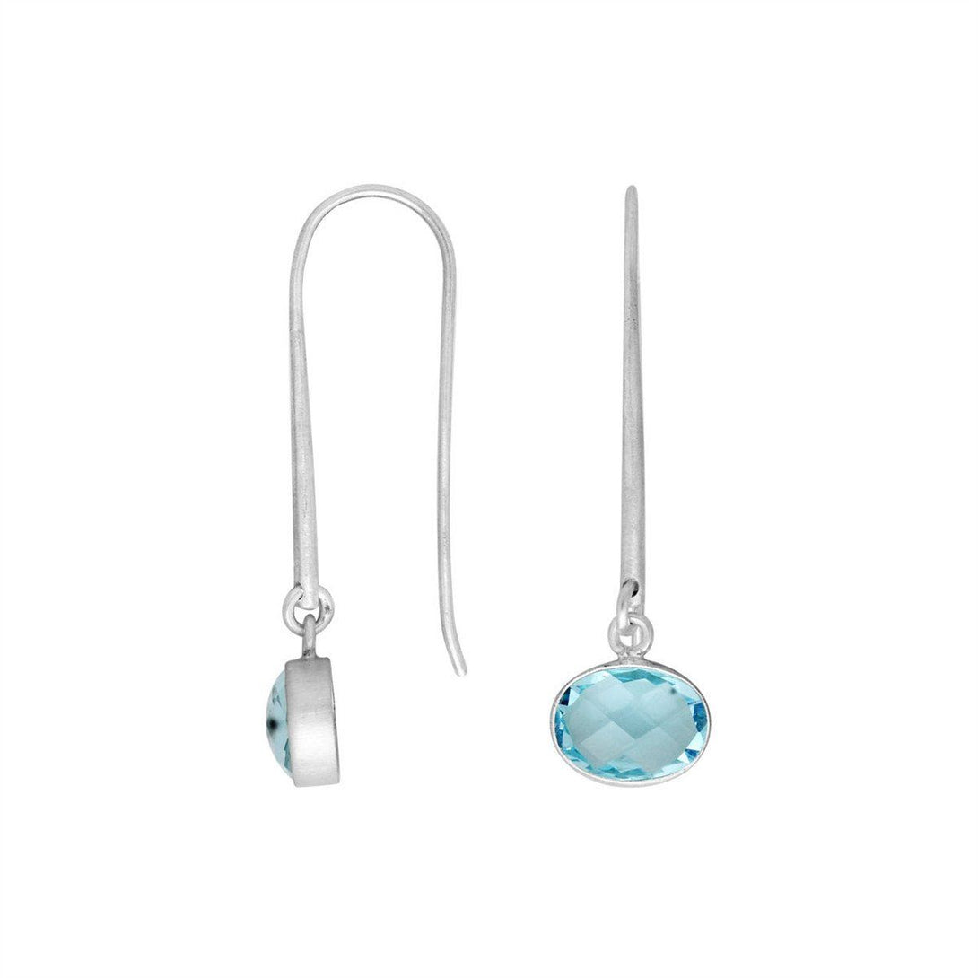 AE-6160-BT Sterling Silver Oval Shape Earring With Blue Topaz Q. Jewelry Bali Designs Inc 