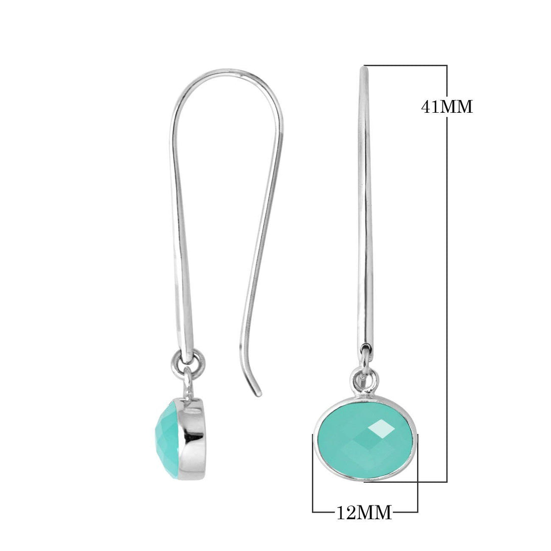 AE-6160-CH.G Sterling Silver Oval Shape Earring With Green Chalcedony Q. Jewelry Bali Designs Inc 