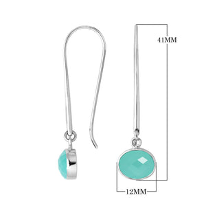 Wholesale sterling silver oval hook earrings with Green Chalcedony Quartz stone