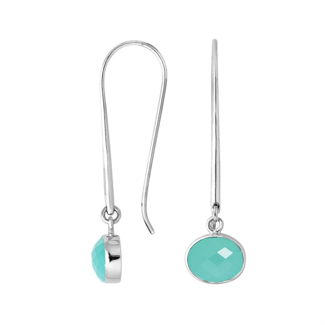AE-6160-CH.G Sterling Silver Oval Shape Earring With Green Chalcedony Q. Jewelry Bali Designs Inc 