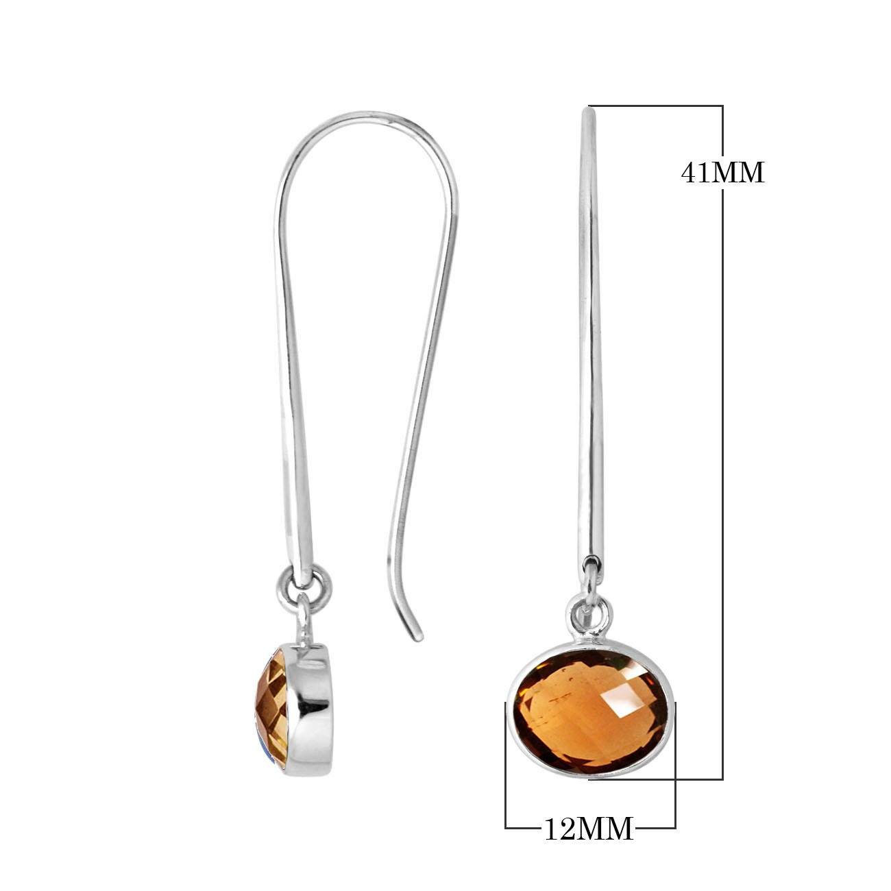Wholesale sterling silver oval hook earrings with Citrine Quartz stone