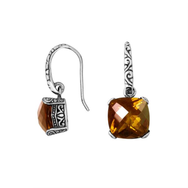 AE-6161-CT Sterling Silver Earring With Citrine Q. Cushion Chekerboard Jewelry Bali Designs Inc 