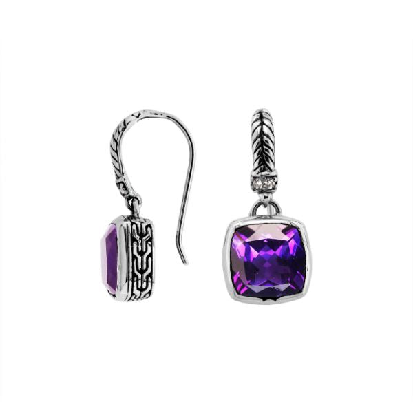 AE-6162-AM Sterling Silver Earring With Amethyst Q. Jewelry Bali Designs Inc 