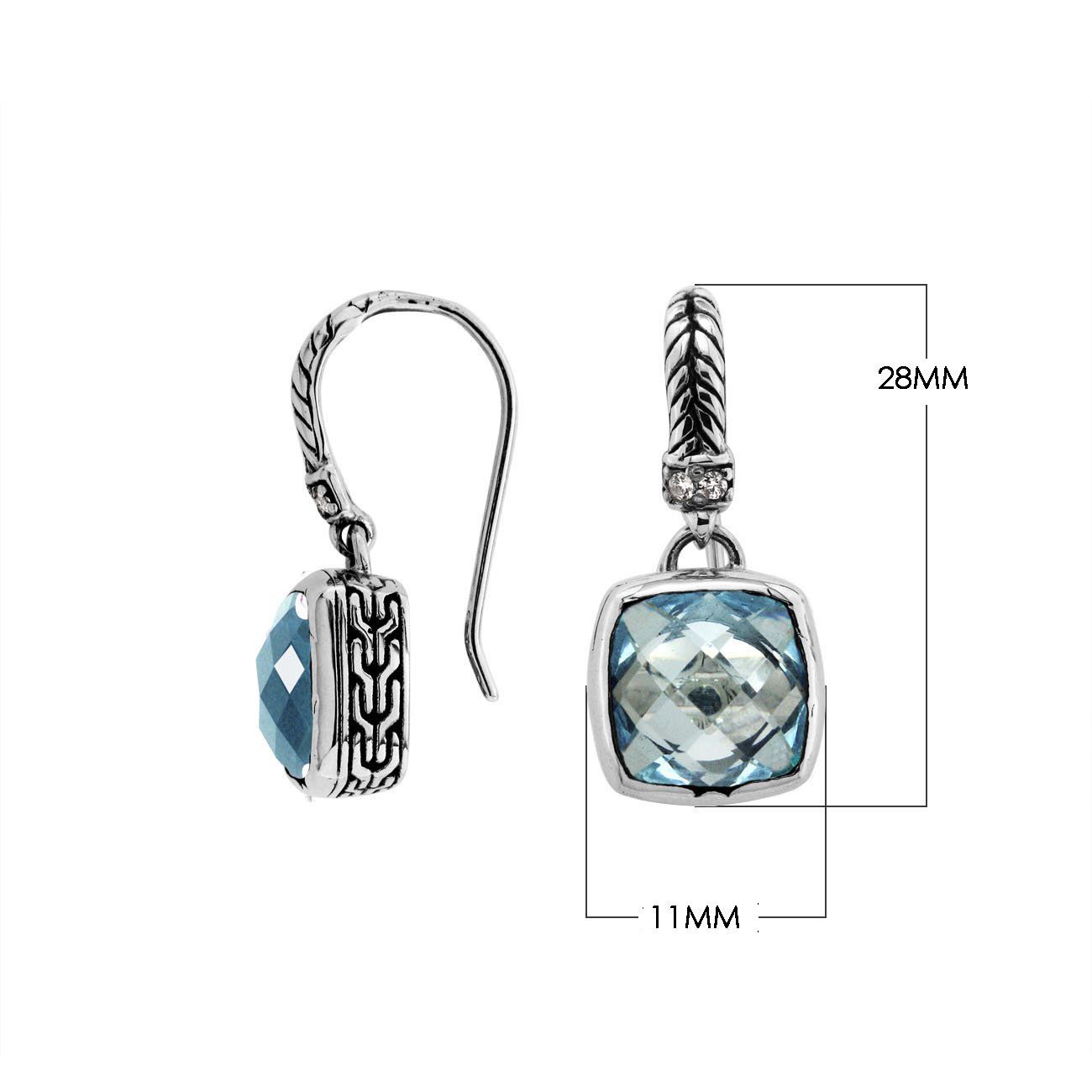 Wholesale sterling silver cushion earrings with Blue Topaz Quartz and Cubic Zirconia