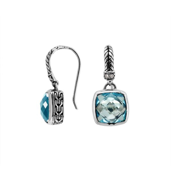 AE-6162-BT Sterling Silver Earring With Blue Topaz Q. Jewelry Bali Designs Inc 