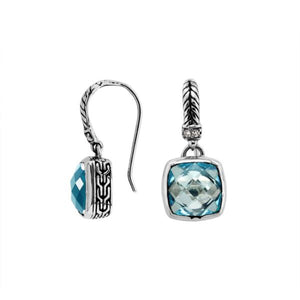 Wholesale sterling silver cushion earrings with Blue Topaz Quartz and Cubic Zirconia