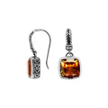 Wholesale sterling silver cushion earrings with Citrine Quartz and Cubic Zirconia