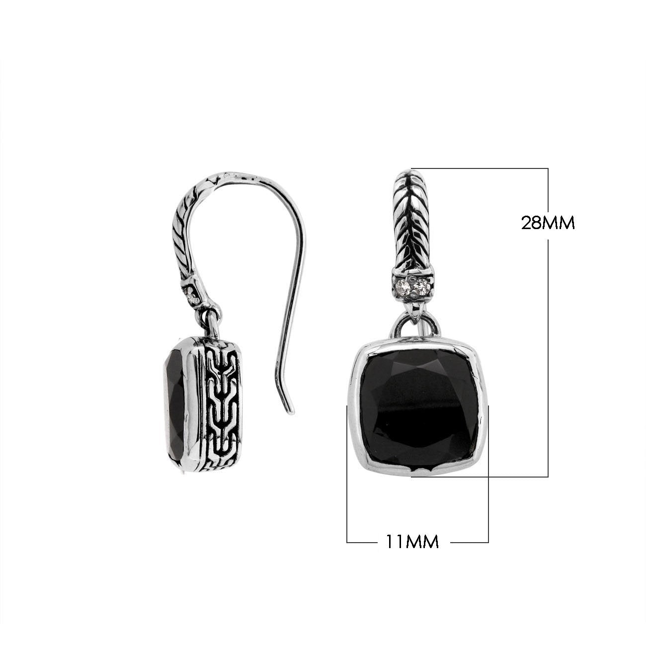 Wholesale sterling silver cushion earrings with Black Onyx and Cubic Zirconia