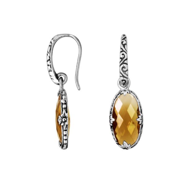 AE-6164-CT Sterling Silver Earring With Citrine Oval Shape Double Chekerboard Jewelry Bali Designs Inc 