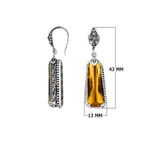 Sterling silver Citrine Quartz long floral drop earrings with oxidized finish and earwire lock.