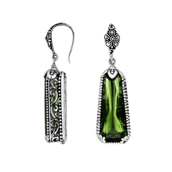 AE-6169-GAM Sterling Silver Earring With Green Amethyst Q. Jewelry Bali Designs Inc 