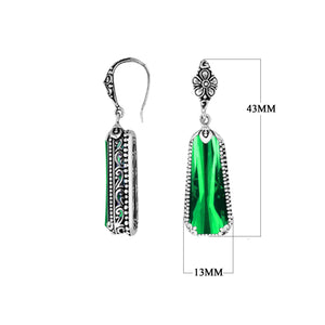 Sterling silver Green Quartz long floral drop earrings with oxidized finish and earwire lock.