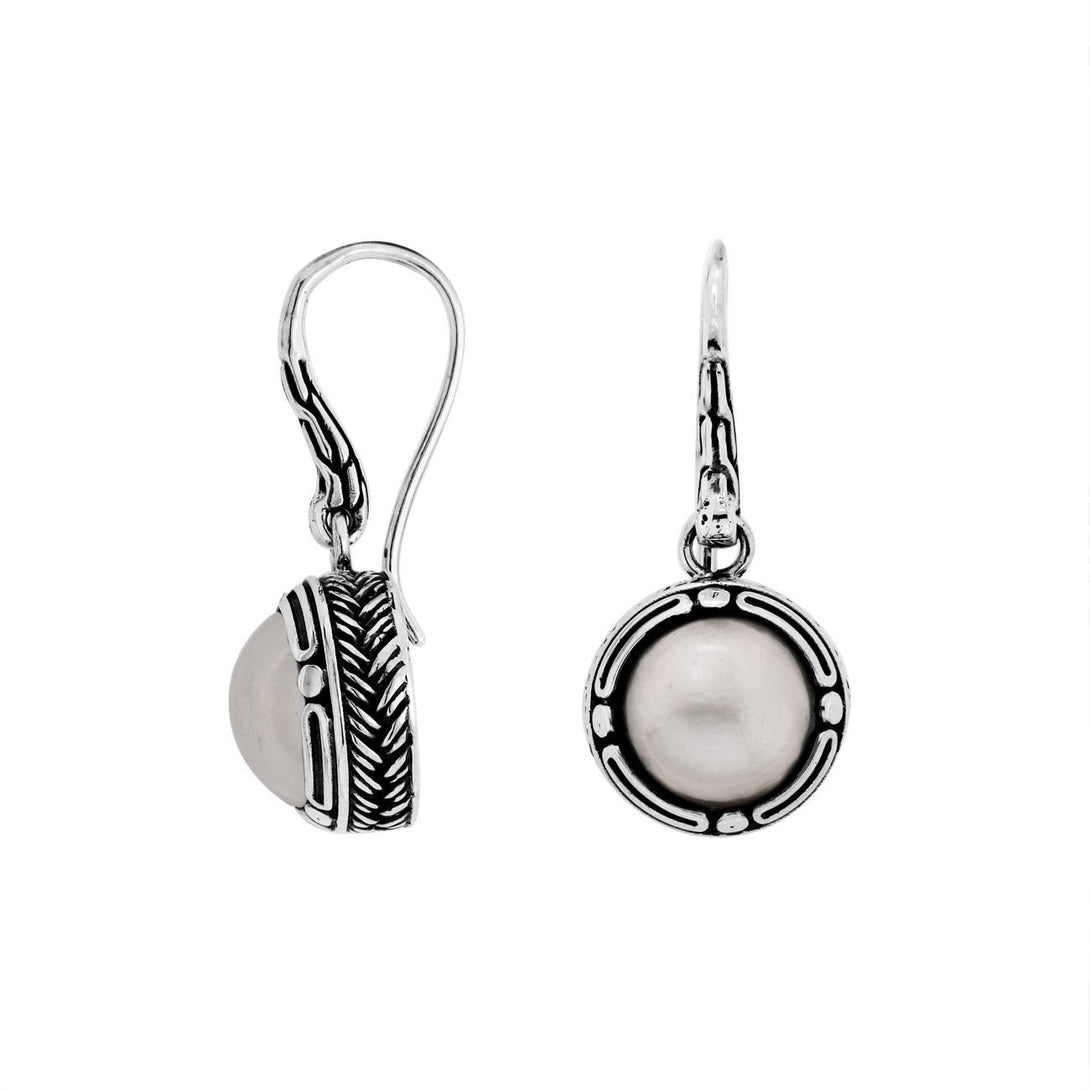 AE-6171-PEW Sterling Silver Round Shape Earring With White Pearl Jewelry Bali Designs Inc 