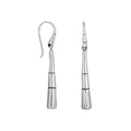 Sterling silver bamboo-inspired long drop earrings with smooth high-polished finish and earwire lock.