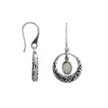 Sterling silver Labradorite Stone round filigree drop earrings with oxidized finish and earwire lock.