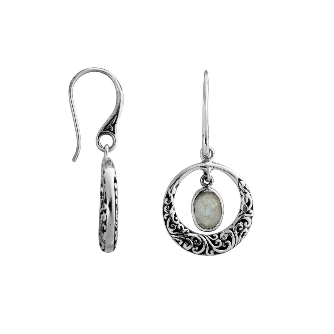 AE-6178-LB Sterling Silver Round Shape Designer Earring With Labradorite Jewelry Bali Designs Inc 