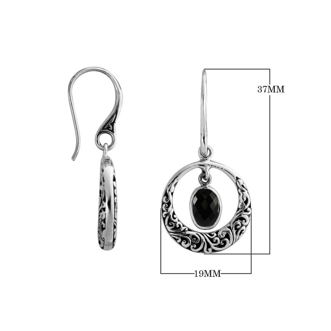 AE-6178-OX Sterling Silver Round Shape Designer Earring With Black Onyx Jewelry Bali Designs Inc 