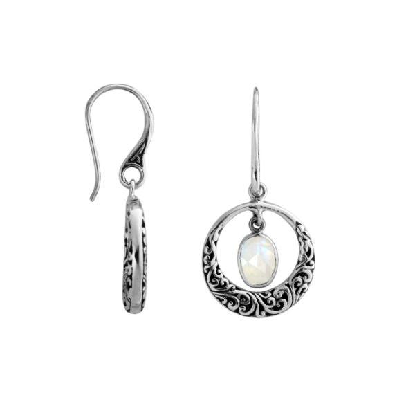 AE-6178-RM Sterling Silver Round Shape Designer Earring With Rainbow Moonstone Jewelry Bali Designs Inc 