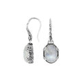 Wholesale sterling silver Rainbow Moonstone oval drop earrings with oxidized detailing and mirror-polished finish.