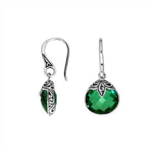 Wholesale sterling silver Green Quartz round drop earrings with oxidized detailing and polished finish.