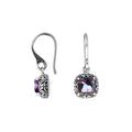 Wholesale sterling silver Mystic Quartz cushion drop earrings with oxidized detailing and polished iridescent finish.