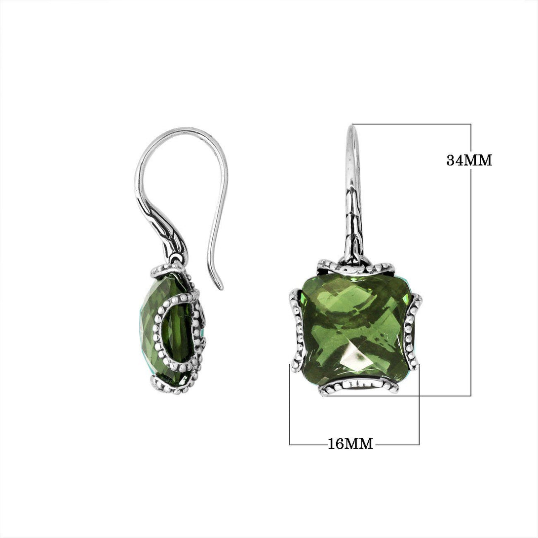 AE-6183-GAM Sterling Silver Cushion Shape Earring With Green Amethyst Q. Jewelry Bali Designs Inc 