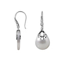 Wholesale sterling silver Mother Of Pearl pear-drop earrings with polished oxidized finish and earwire lock.