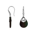 Wholesale sterling silver Black Shell pear-drop earrings with polished oxidized finish and secure earwire lock.