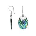Wholesale sterling silver earrings with Abalone Shell ovals and a polished structured silver cap.