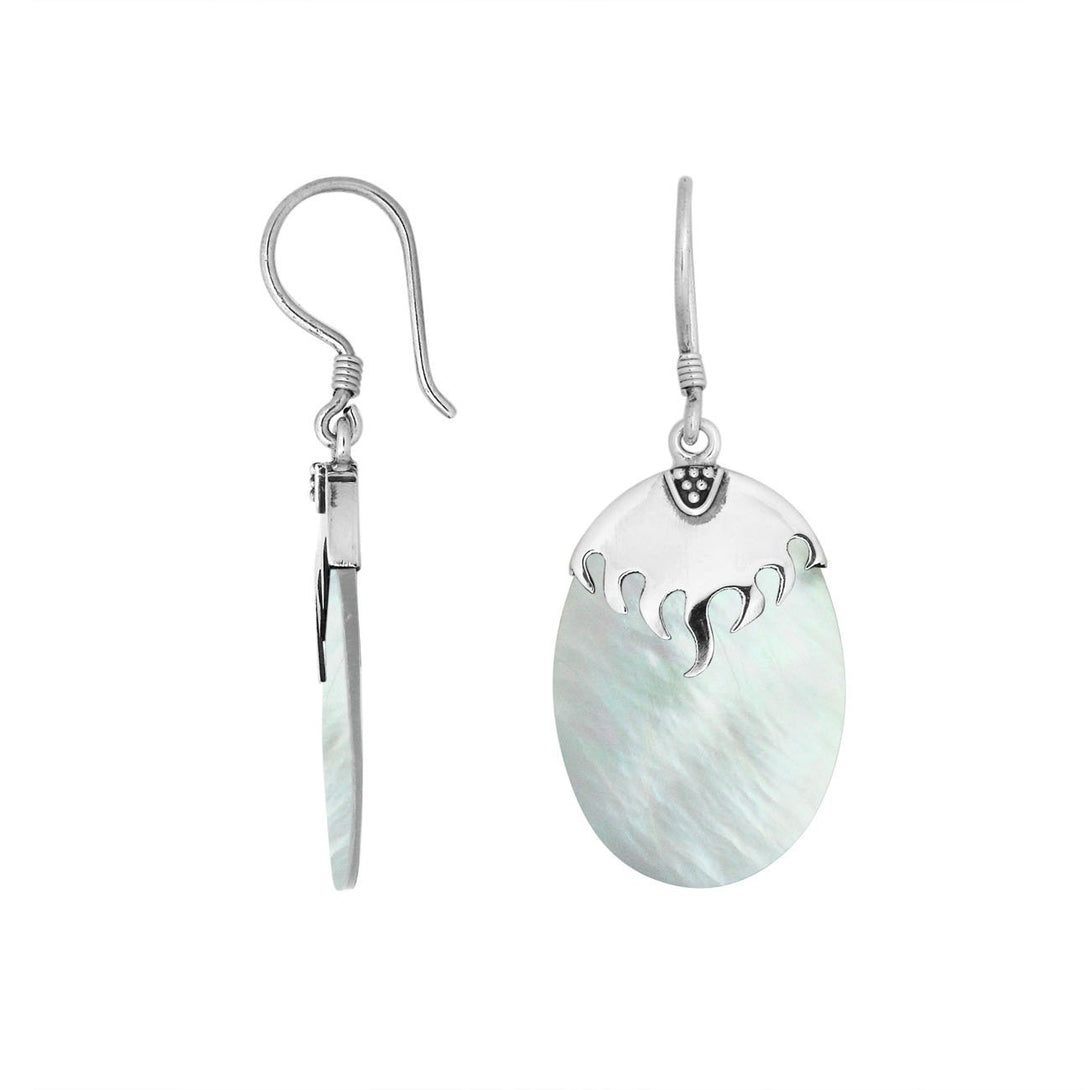 AE-6185-MOP Sterling Silver Fancy Shape Earring With Mother Of Pearl Jewelry Bali Designs Inc 