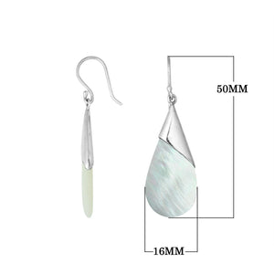Wholesale sterling silver earrings with Mother Of Pearl teardrops and a polished tapered silver cap.