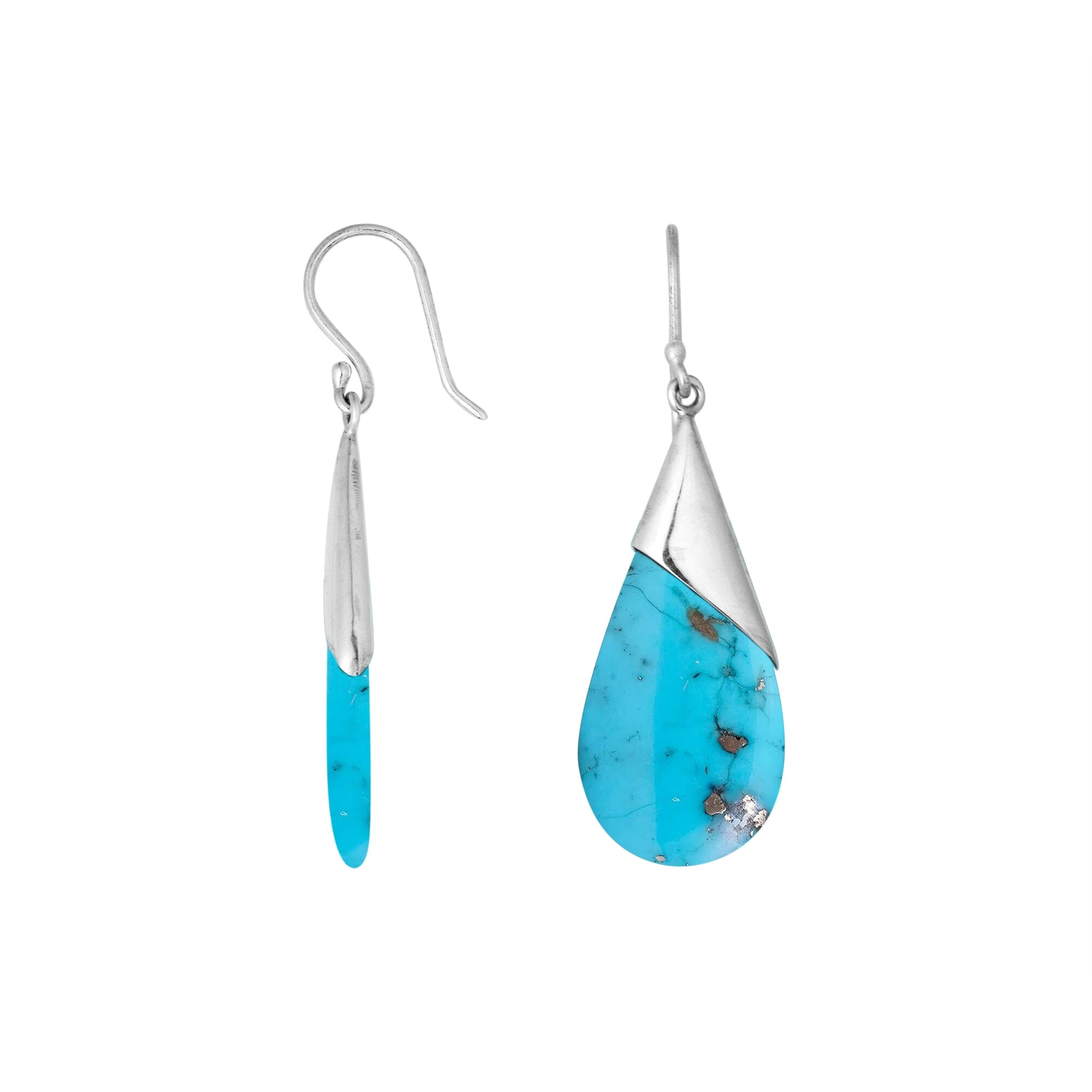 Wholesale sterling silver earrings with Turquoise Shell teardrops and a polished tapered silver cap.