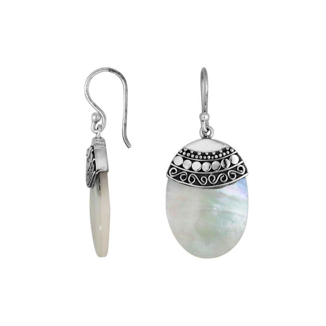 AE-6187-MOP Sterling Silver Fancy Earring With Mother Of Pearl Jewelry Bali Designs Inc 