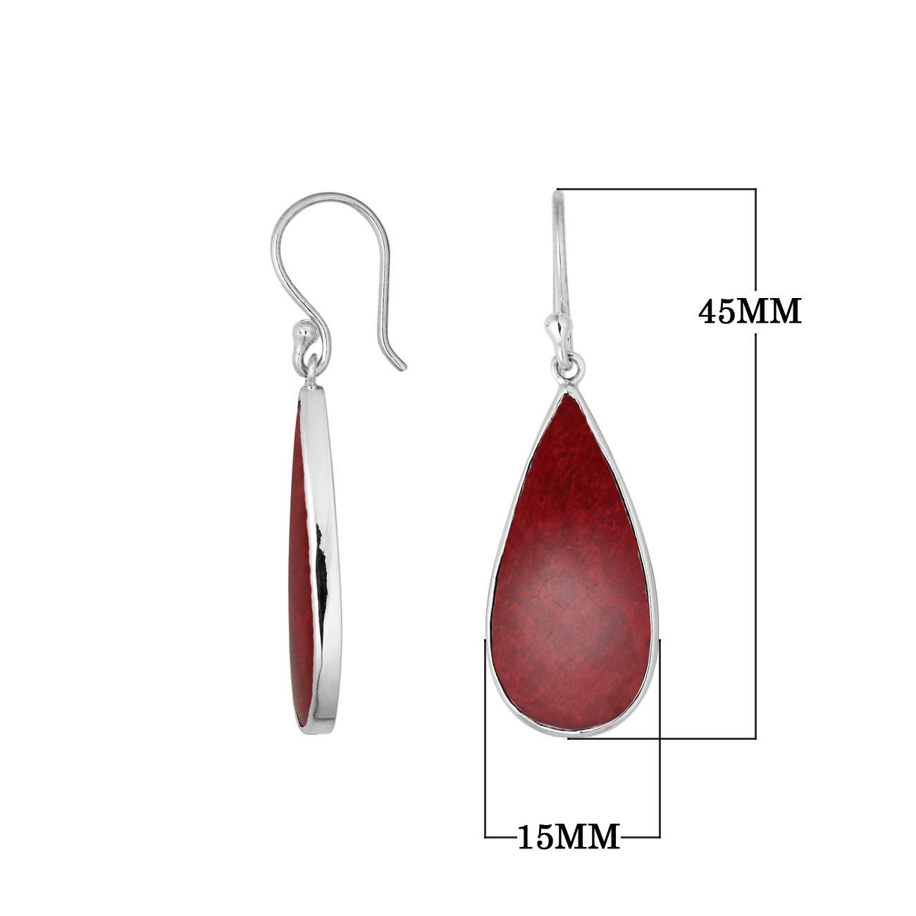Wholesale sterling silver earrings with Red Coral teardrops set in polished bezel frames.