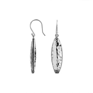 Wholesale Sterling Silver hammered marquise drop earrings with beaded edge detailing.