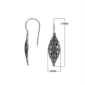 Wholesale Sterling Silver marquise earrings with oxidized filigree scroll patterns.