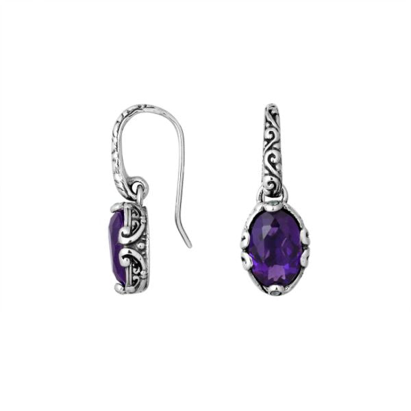 AE-6194-AM Sterling Silver Oval Shape Earring With Amethyst Q. Jewelry Bali Designs Inc 