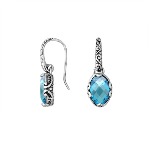 AE-6194-BT Sterling Silver Oval Shape Earring With Blue Topaz Q. Jewelry Bali Designs Inc 