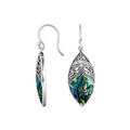 Wholesale sterling silver marquise earrings with Abalone Shell and ornate silver detailing.