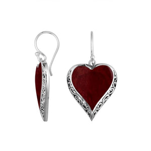 Wholesale Sterling Silver Heart Earrings With Red Coral And Fine Filigree Work