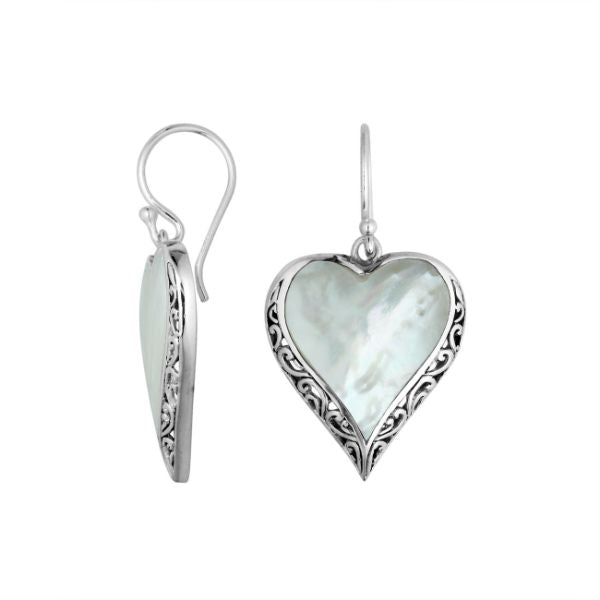 AE-6196-MOP Sterling Silver Heart Shape Earring With Mother Of Pearl Jewelry Bali Designs Inc 