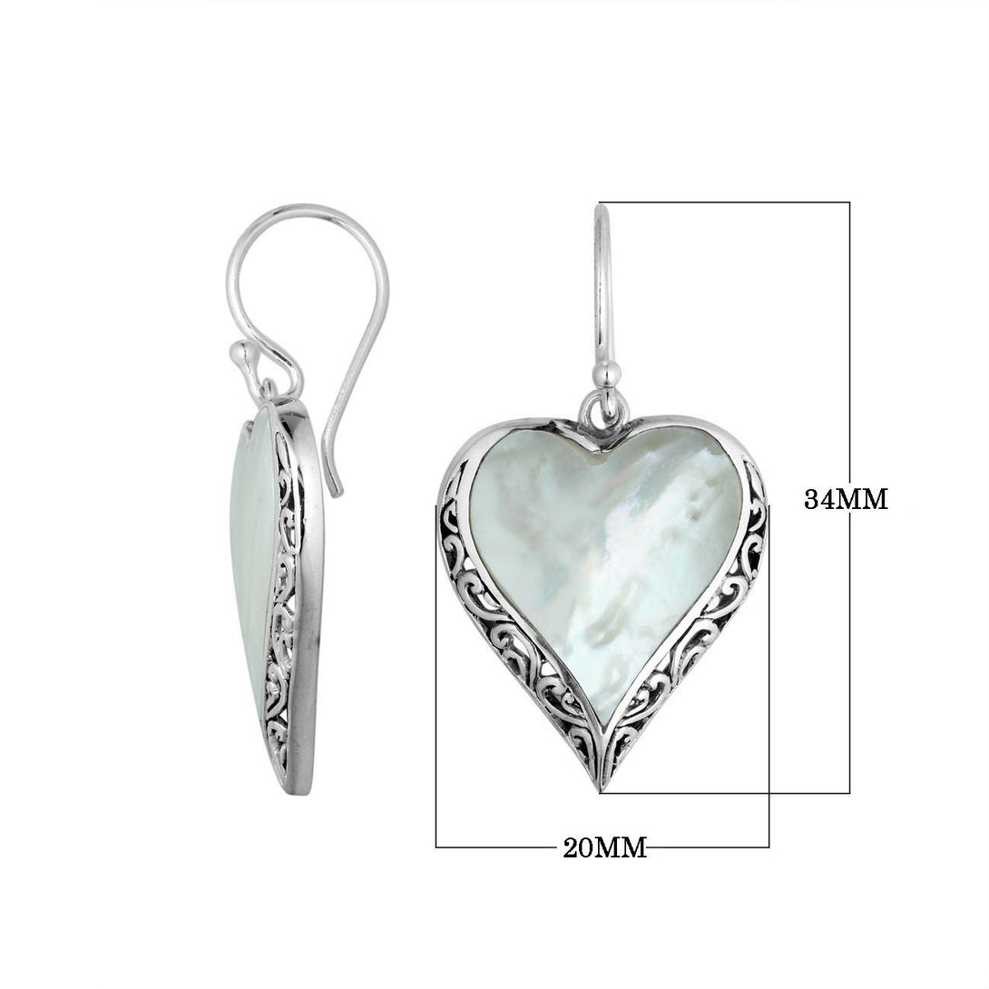 AE-6196-MOP Sterling Silver Heart Shape Earring With Mother Of Pearl Jewelry Bali Designs Inc 