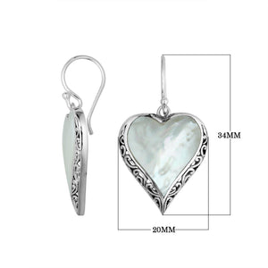Wholesale Sterling Silver Mother Of Pearl Heart Earrings With Filigree Border