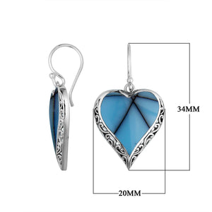 Wholesale Sterling Silver Heart Earrings With Turquoise Shell And Filigree Detailing