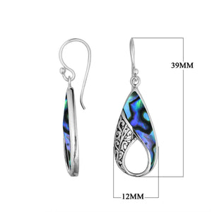 Wholesale Sterling Silver Pear Shape Earrings With Abalone Shell And Filigree Design
