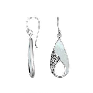Wholesale Sterling Silver Mother Of Pearl Pear Shape Earrings With Filigree Design