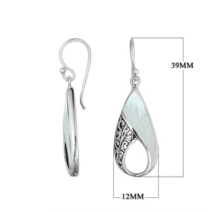 Wholesale Sterling Silver Mother Of Pearl Pear Shape Earrings With Filigree Design
