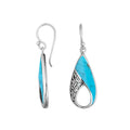 Wholesale Sterling Silver Turquoise Shell pear earrings with open filigree frame, earwire lock, and polished finish handcrafted in Bali.